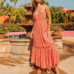 NEW NWT Sundress Cirka Ankara Blush Pink Metallic Gold Maxi Dress